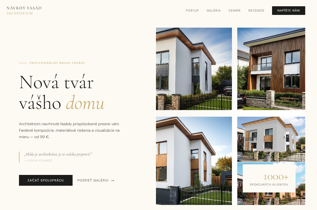 Webové stránky pro architektonické studio Návrhy fasád — ukázka webu na míru